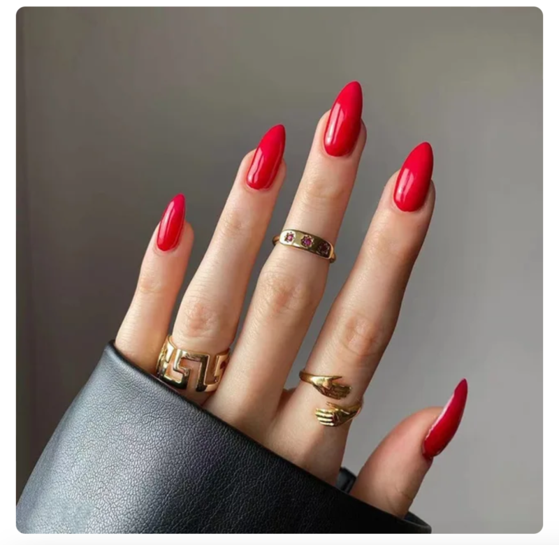 24 Full Colour Press On False Nails With Glue Reusable Mid Length Stiletto Tips