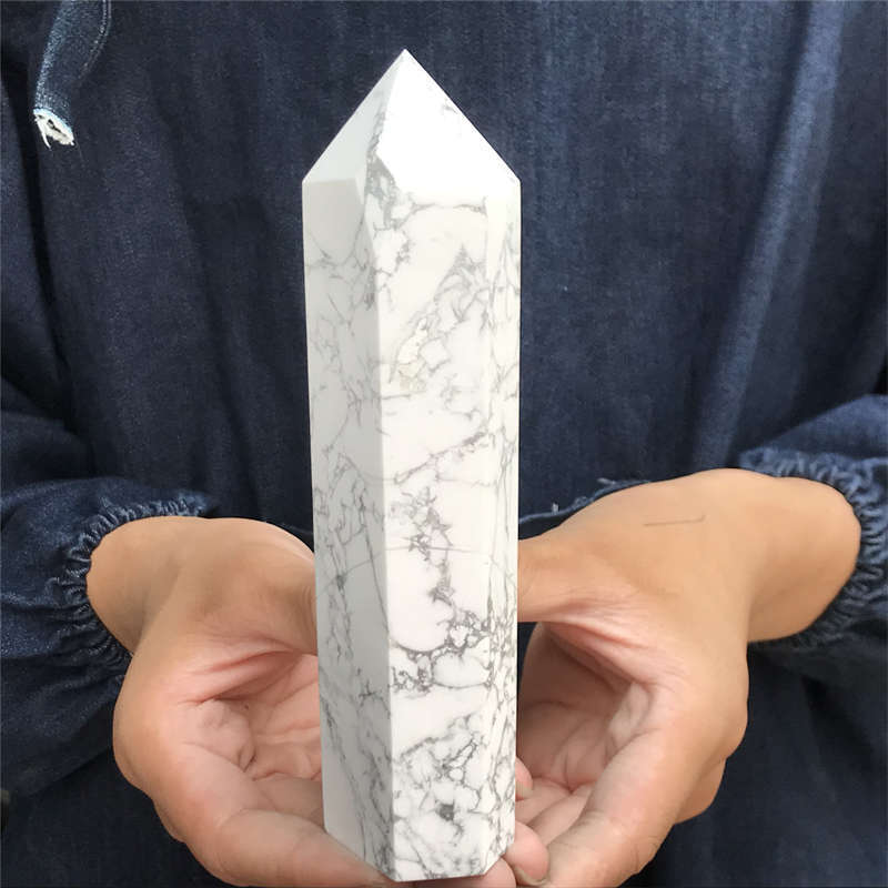 590g Howlite Obelisk Quartz Crystal Wand Point Tower Decor Healing Gem