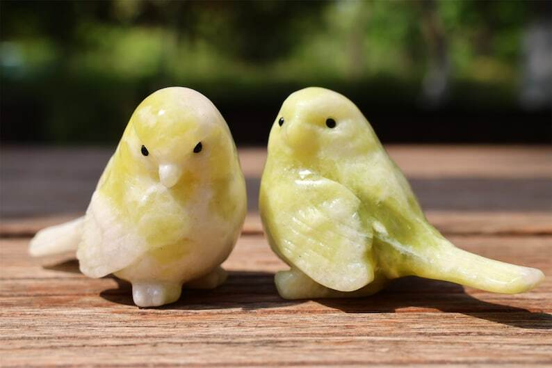 2.4" Natural Lantian jade Carved bird Reiki Creative Crystal Skull decor gift 1x
