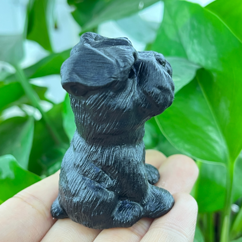 1pc Natural obsidian Schnauzer dog hand carved quartz crystal animal skull 2"