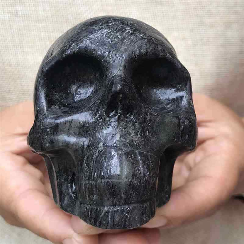0.55Kg Natural black jade quartz skull carved Quartz Crystal skull Healing