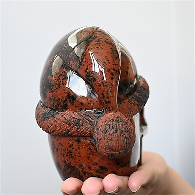 1.02kg Hand Carved Natural Red Obsidian Santa Hat Skull Reiki Crystal Skull Gift