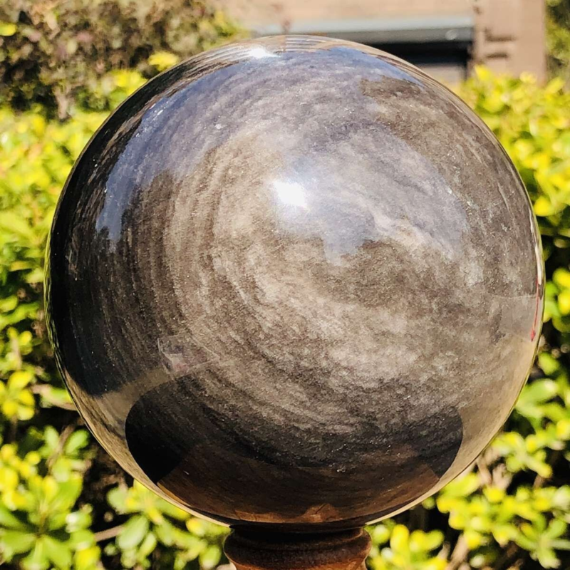 1740G HUGE Natural Silver Obsidian Sphere Crystal quartz Ball Healing 783
