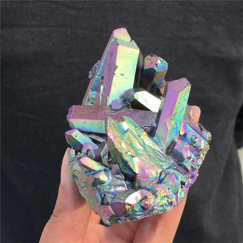 230g Electroplate Rainbow cluster quartz crystal mineral specimen reiki healing