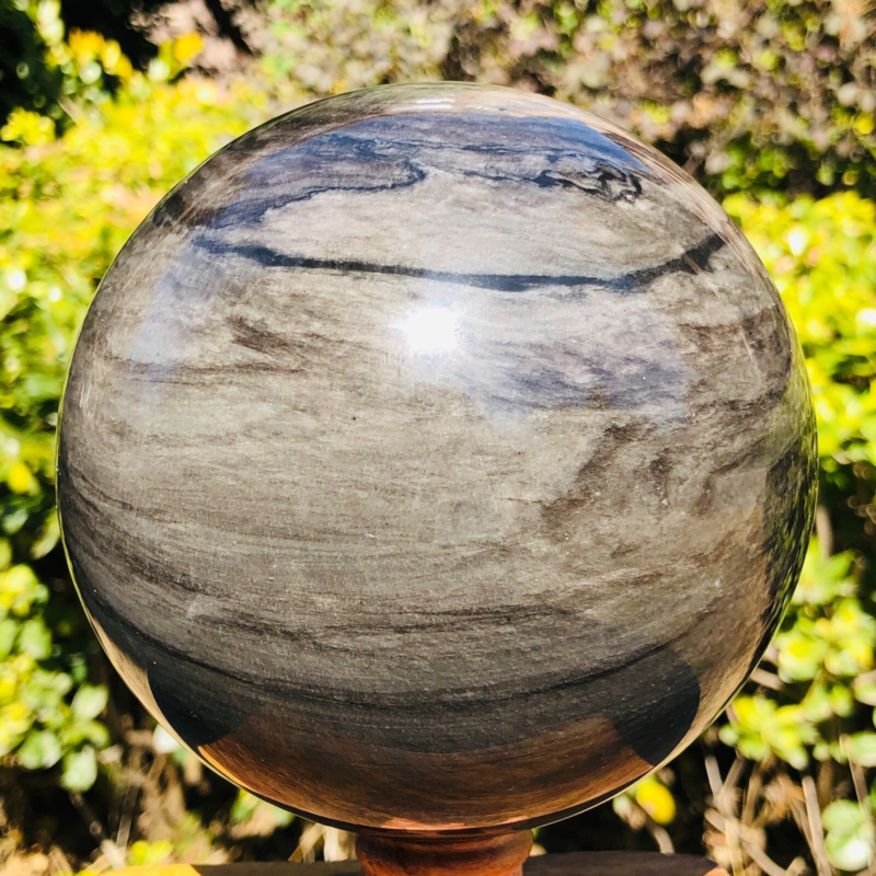4.55LB Natural Silver Black Obsidian Sphere Quartz Crystal Ball Healing