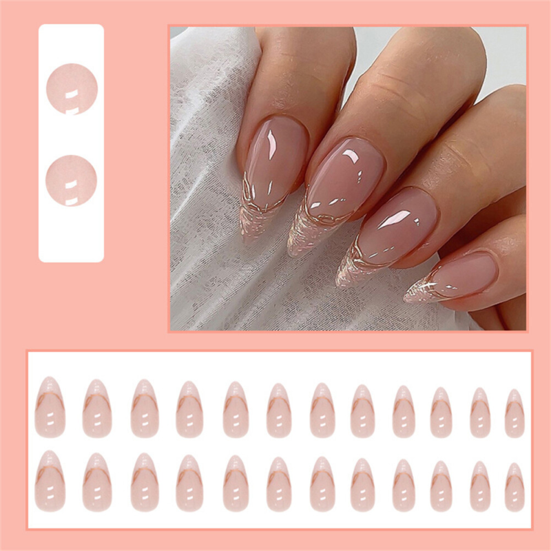 Irregular Pearl French False Nail Short Almond Press on Nails for Nail Art 24pcs