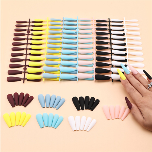 7Colors Coffin Long Press-On Fake Nail Soild Color Matte Summer Manicure 168pcs