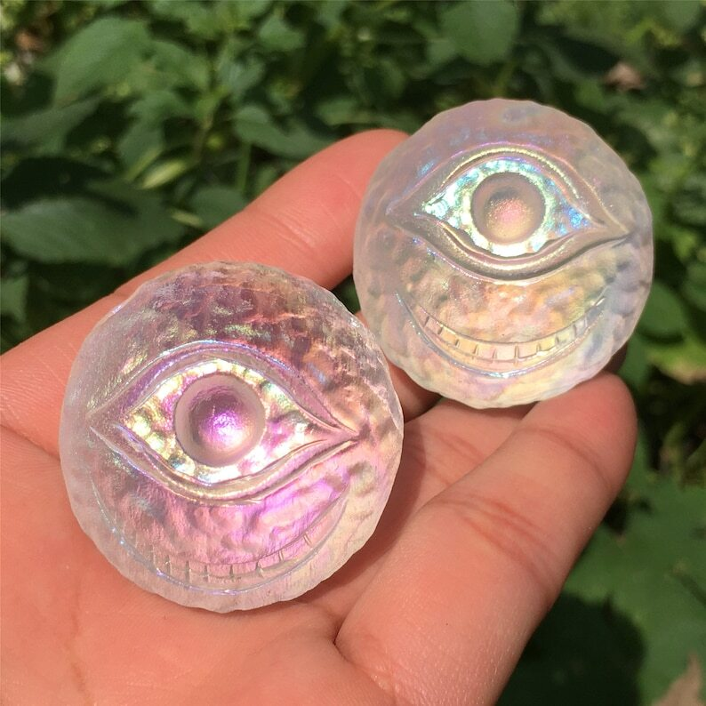 1PC Titanium Rainbow Melting stone ball Quartz  Mysterious Eyeball Reiki Heal