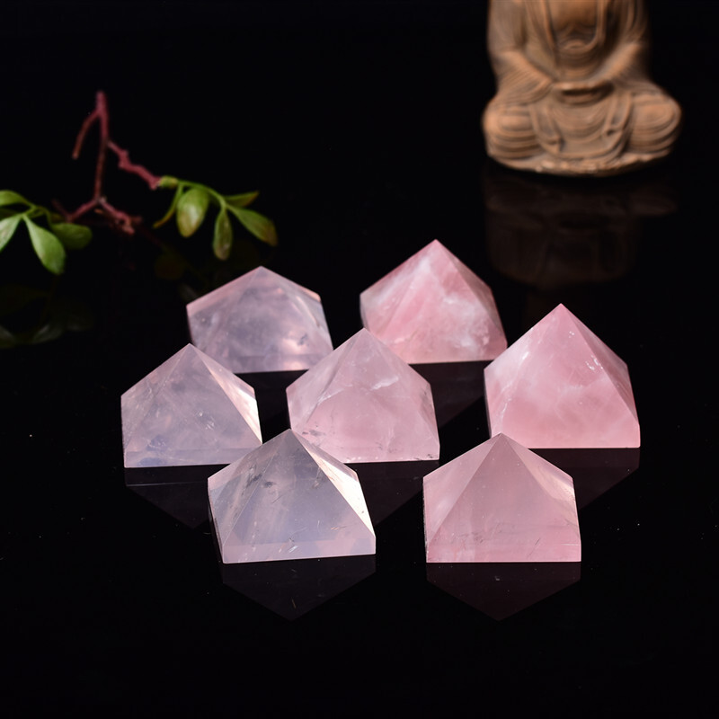 Natural Pink Rose Quartz Crystal Pyramid Healing Mineral Energy Gem Tower Decor