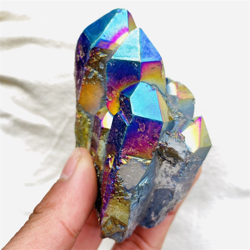 120gColor Flame Aura Electroplate Quartz Crystal Cluster Specimen Healing Stone