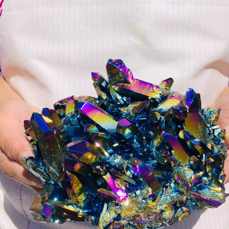 2.9LB Color Flame Aura Electroplate Quartz Crystal Specimen Healing point 447