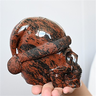 1.02kg Hand Carved Natural Red Obsidian Santa Hat Skull Reiki Crystal Skull Gift
