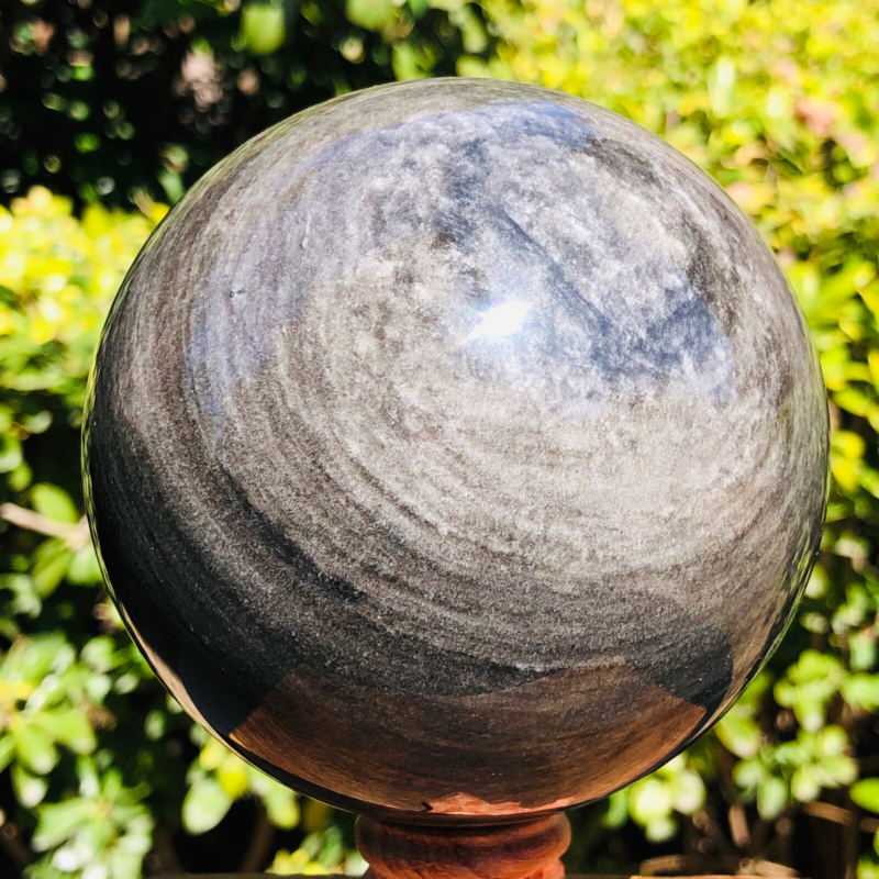 2.5LB TOP Natural Silver Obsidian Sphere Crystal quartz Ball Healing 797
