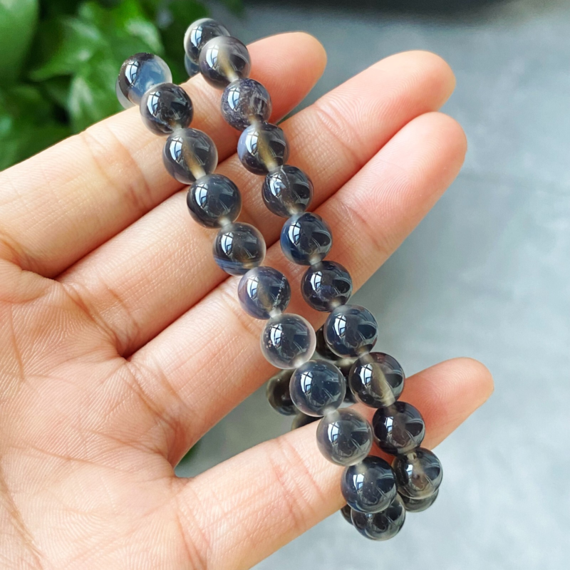 8mm 2Pcs Natural Black Sugar Heart Agate Quartz Crystal Bracelet