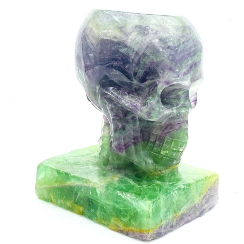 1530g Natural Beantiful Fluorite Quartz Skull Hand Carved Crystal Healing Skull