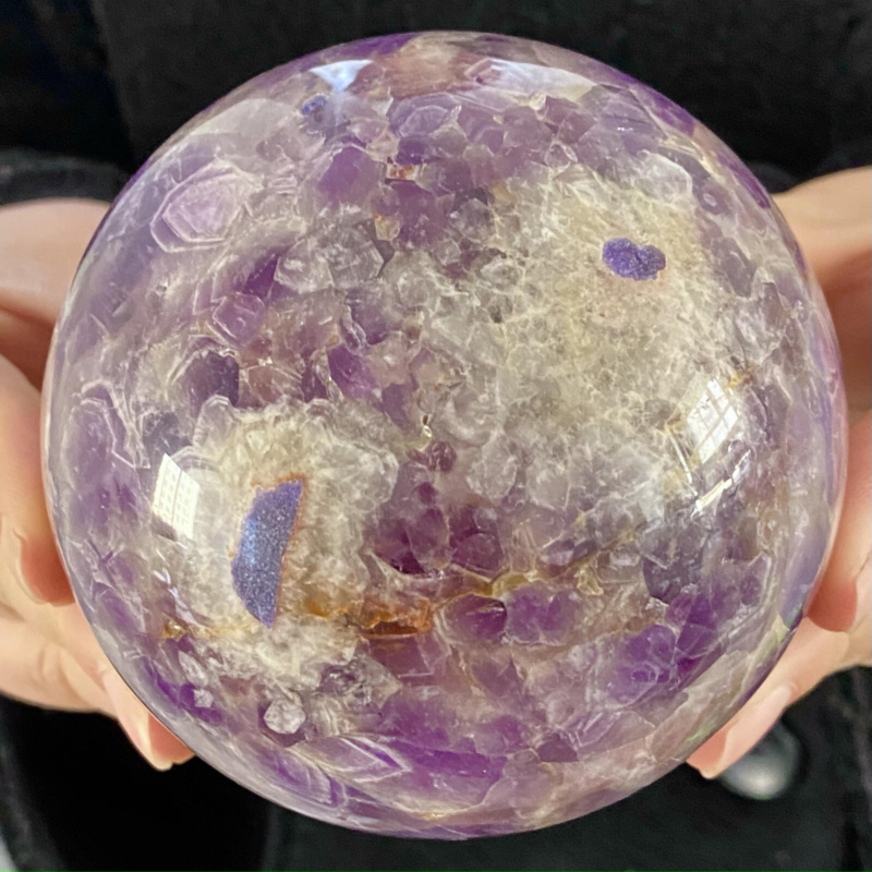 2.15LB Natural Dream Amethyst Sphere Polished Quartz Crystal Reiki Aura Healing