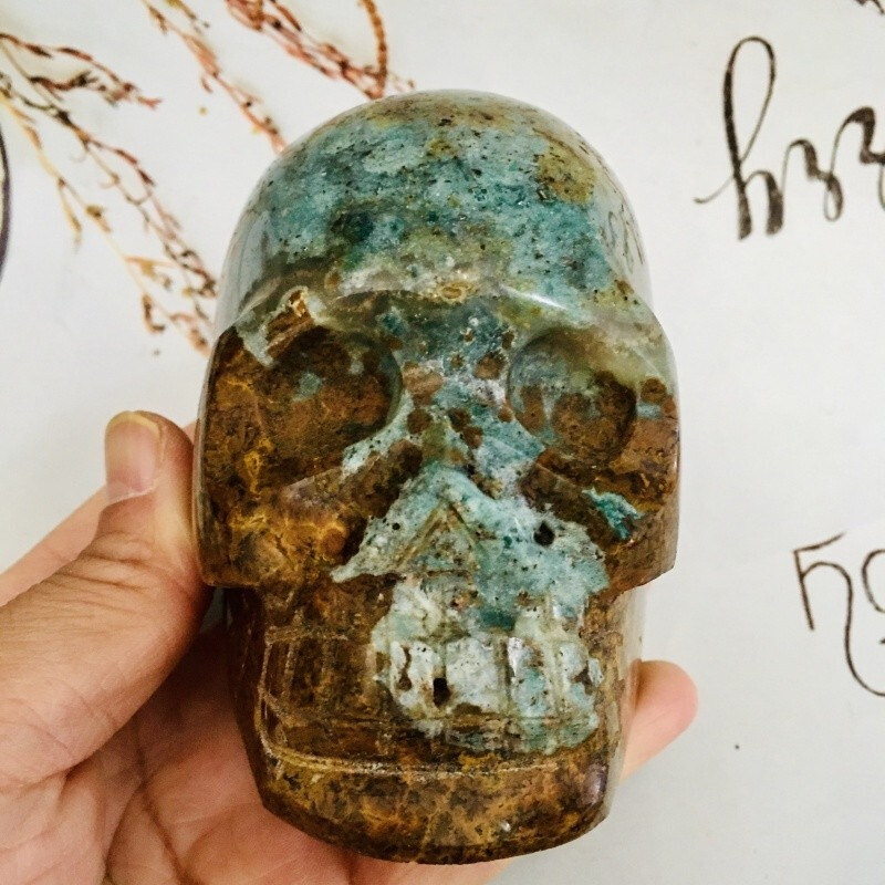 0.87kgOcean Jade Skull Home Decoration Products Crystal