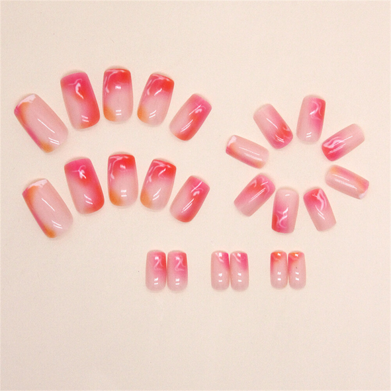 Warm Color Blooming False Nail Medium Square Press on Nails for Nail Art 24pcs