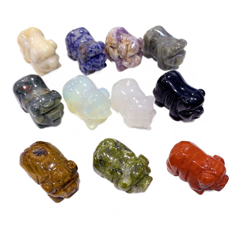 Raw Natural Quartz Crystal Skull Carved Pig Wild Boar Piggy Animal Healing Stone