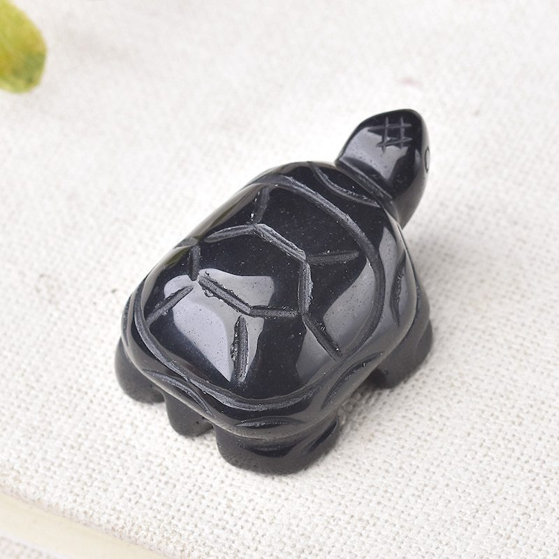 5Pcs Natural Obsidian Quartz Carved Longevity Tortoise Crystal Animal Ornament