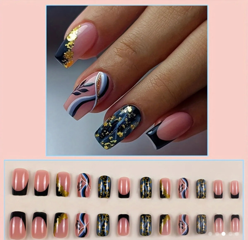 24pcs Press On False Finger Nails Fake Nails Glittered Solid Colours 52 Options
