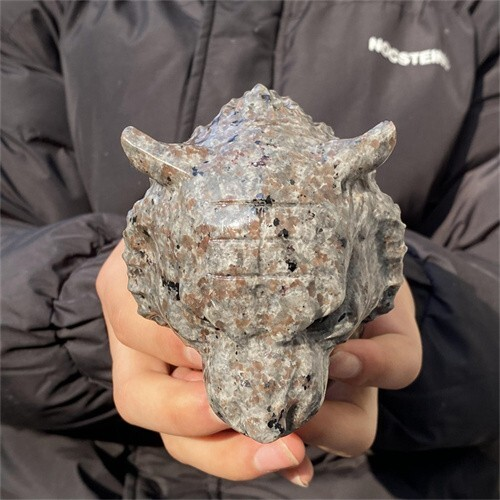 1.31kg Natural Carved Yooperlite Tiger Head Figurines Reiki Quartz Crystal Skull
