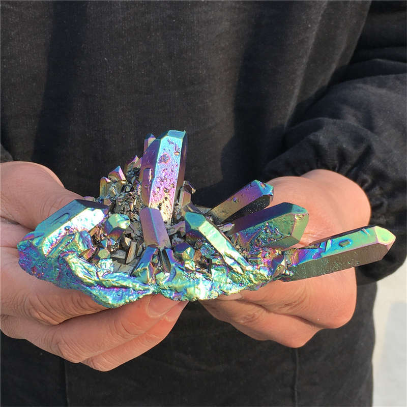 190g Electroplate Rainbow cluster quartz crystal mineral specimen reiki healing