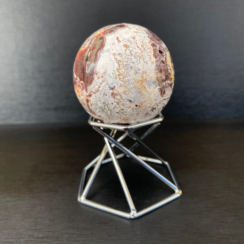 164g Natural Mexican agate ball crystal quartz sphere reiki healing Gem+ Stand