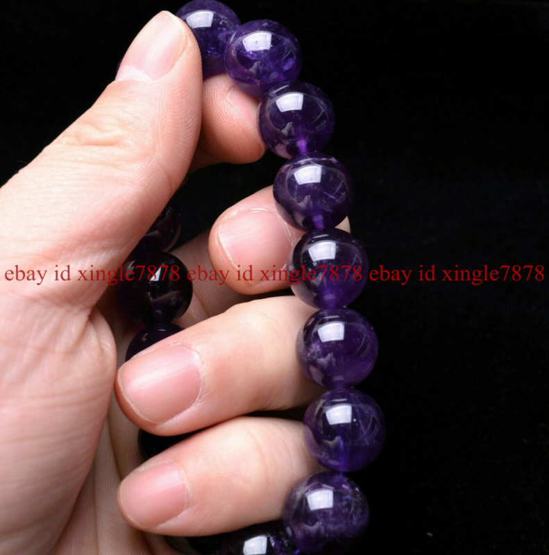 Genuine 12mm Natural Purple Amethyst Crystal Round Beads Bracelet AAAA