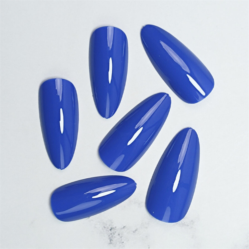 Charming Blue Color False Nail Short Almond Press on Nails for Nail Art 24pcs