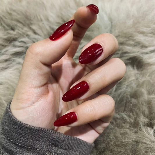 Festival Cherry Red False Nail Short Almond Press on Nails for Nail Art 24pcs
