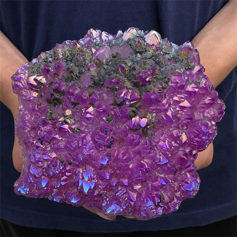 1.55kg Electroplate Rainbow cluster quartz crystal mineral specimen reiki healin