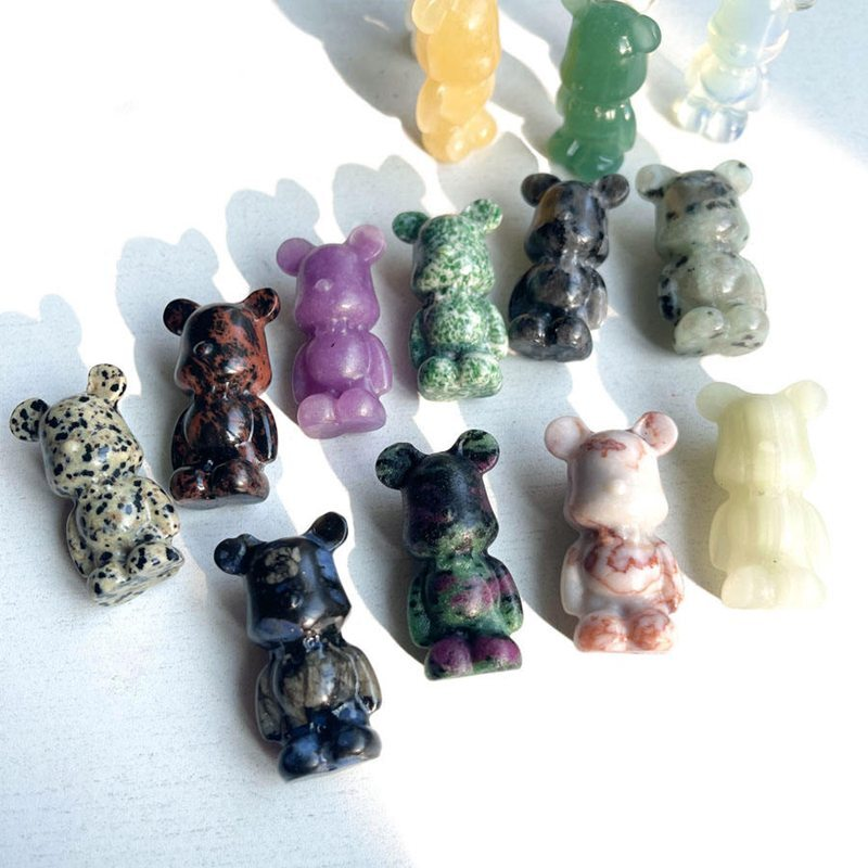 Natural Chakra Quartz Crystal Gloomy Little Bear Carved Animal Reiki Decor Gift