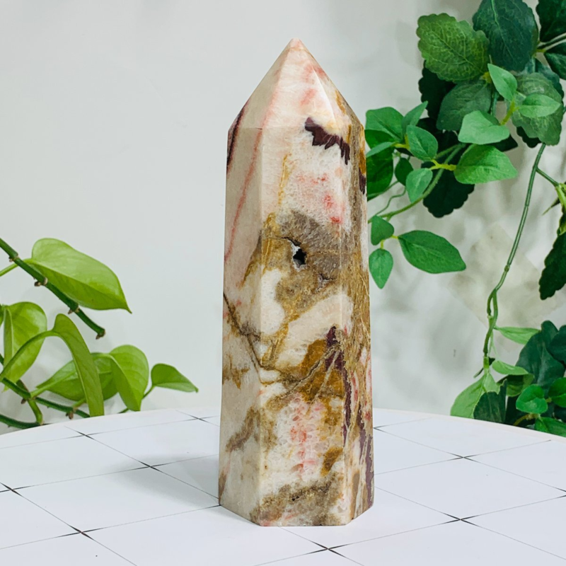 652g Natural Pork Stone Quartz Obelisk Crystal Wand Point Tower Reiki Healing