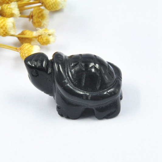 10Pcs Natural Obsidian Quartz Carved Longevity Tortoise Crystal Animal Ornament