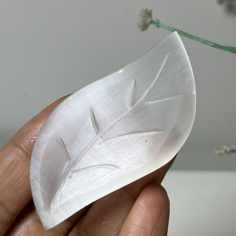 Natural Gypsum Selenite quartz leaves hand carved crystal healing ck21