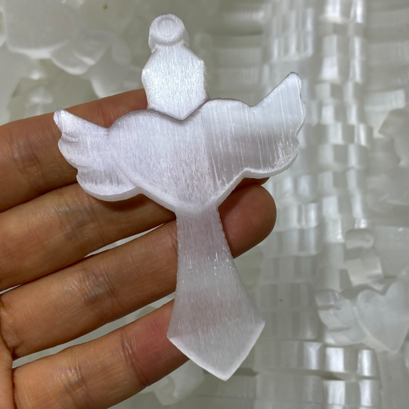 Natural Gypsum Selenite Cross  Hand Carved Quartz Crystal Reiki healing 1PC