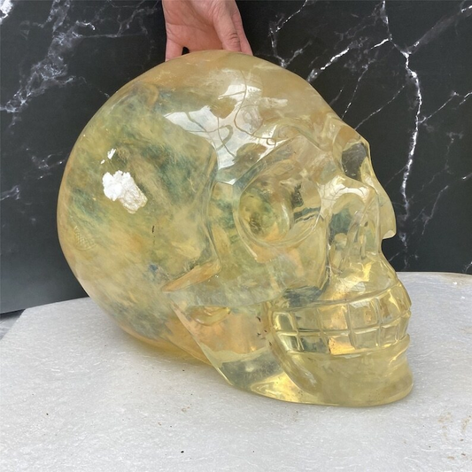 34KG+ Huge Yellow Melting Stone Skull Reiki Heal Crystal Sculpture Gifts Energy
