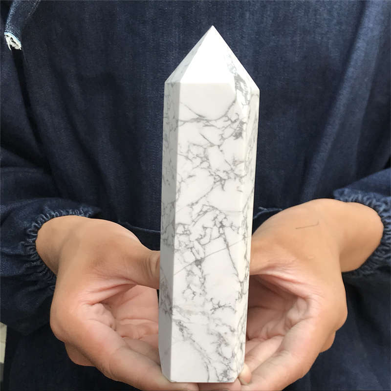 590g Howlite Obelisk Quartz Crystal Wand Point Tower Decor Healing Gem
