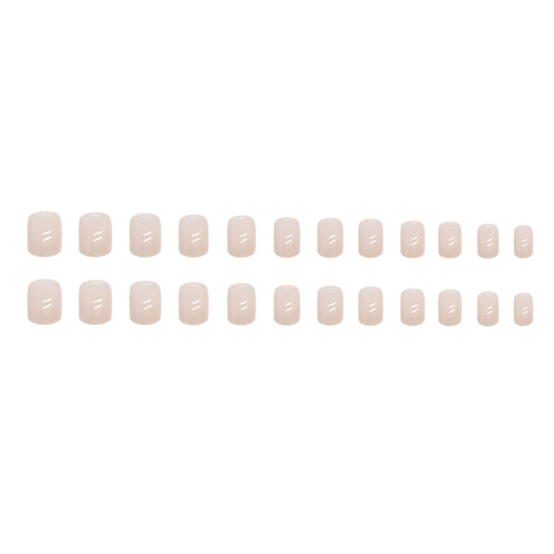 Glossy Nude Color False Nail Short Square Press on Nails for Nail Art 24pcs