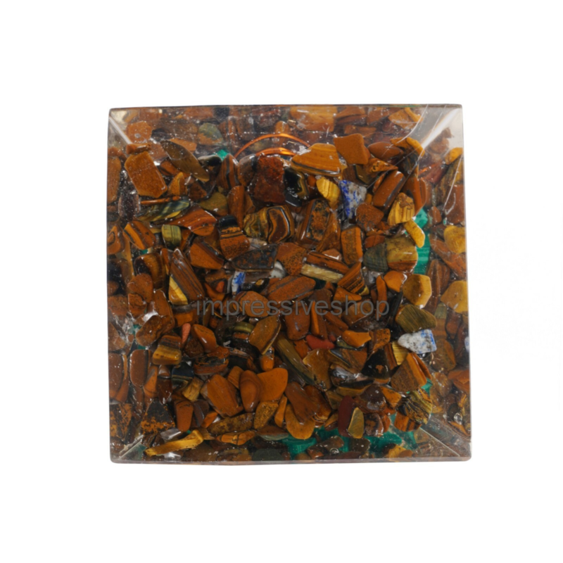 XL Tiger Eye Malachite Orgone Pyramid Orgone Crystal Healing Free Shipping