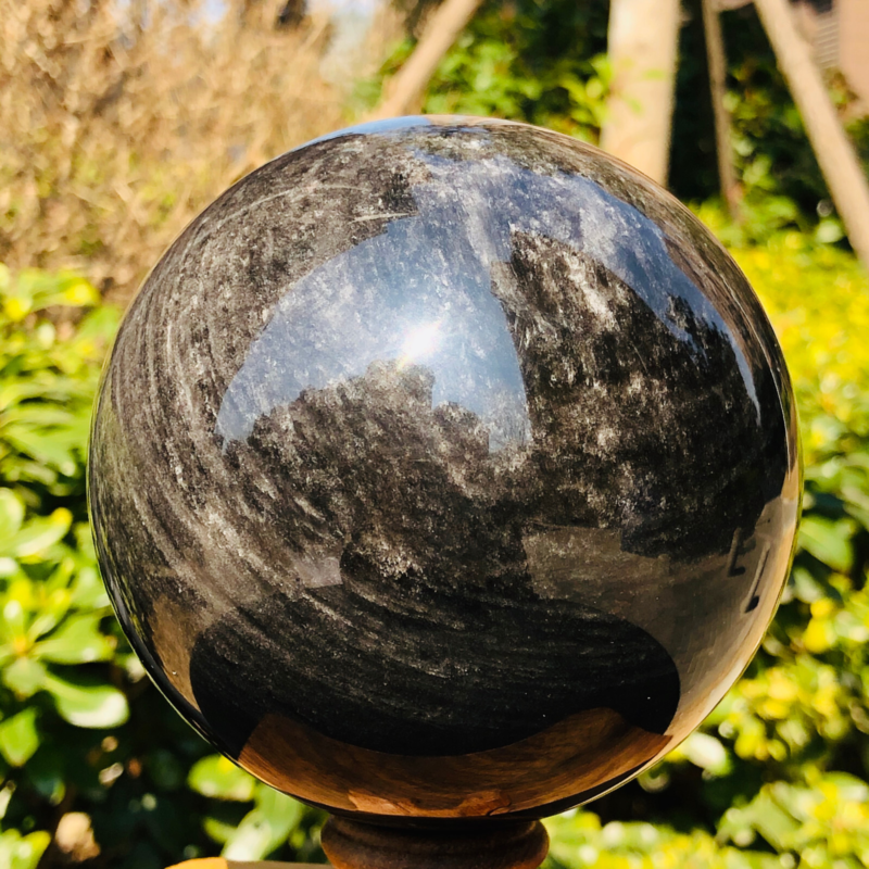 1380g Natural Silver Obsidian Quartz Crystal Ball Sphere Healing HH318