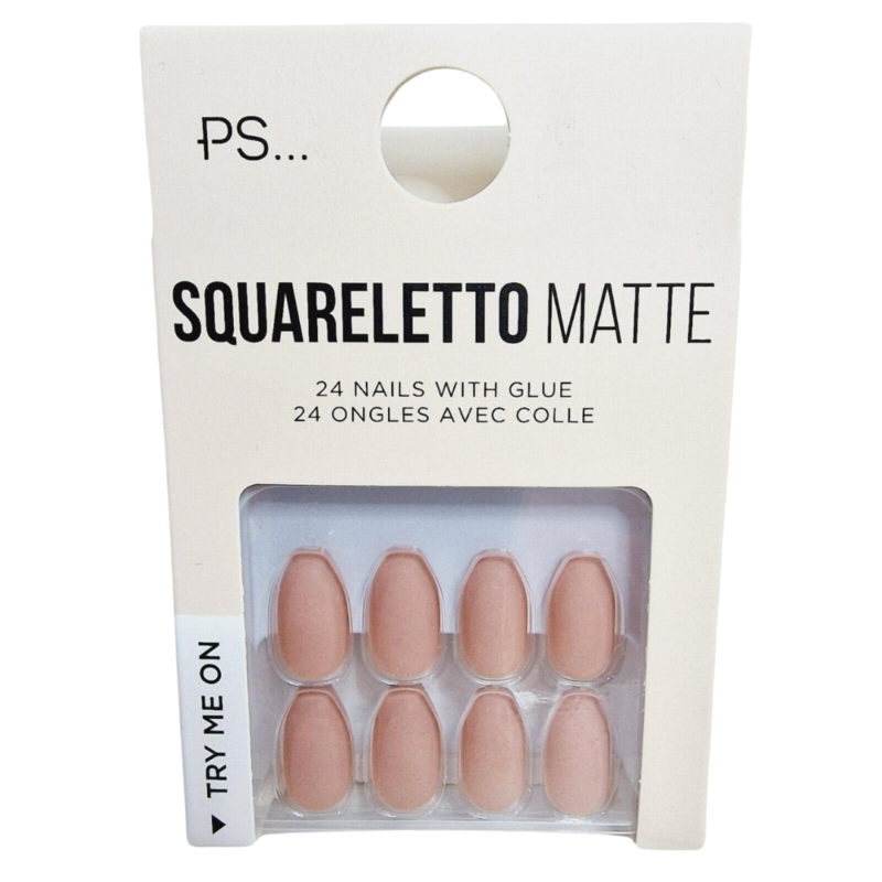 False Nails Press On Fake Tips Stick Coffin Square Full Cover Primark Glue 24pk