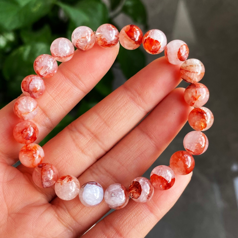 8.5mm 2pcs Natural Red Gelatinous Phantom Quartz Stretch Crystal Bracelet