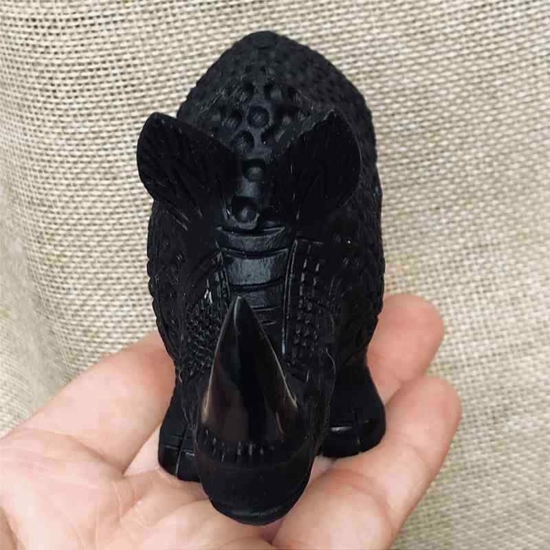0.33kg Natural obsidian rhinoceros carved Quartz Crystal skull Healing