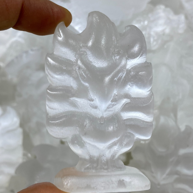 2"+Natural Gypsum Selenite  fox Hand Carved Quartz Crystal Reiki healing 1PC