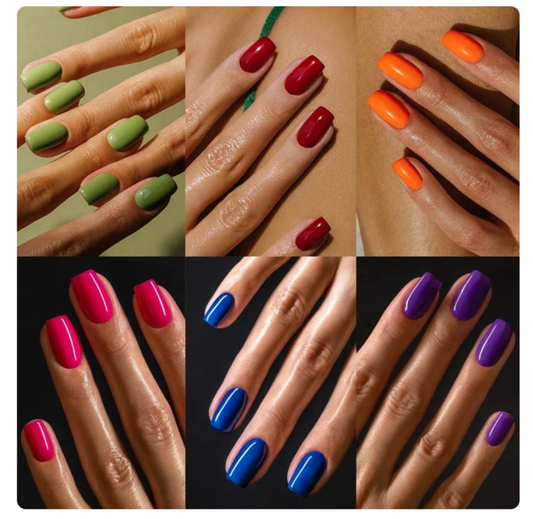 24 Press On False Nails Sticky Tabs Reusable Mid Length Square Tips FULL COLOUR