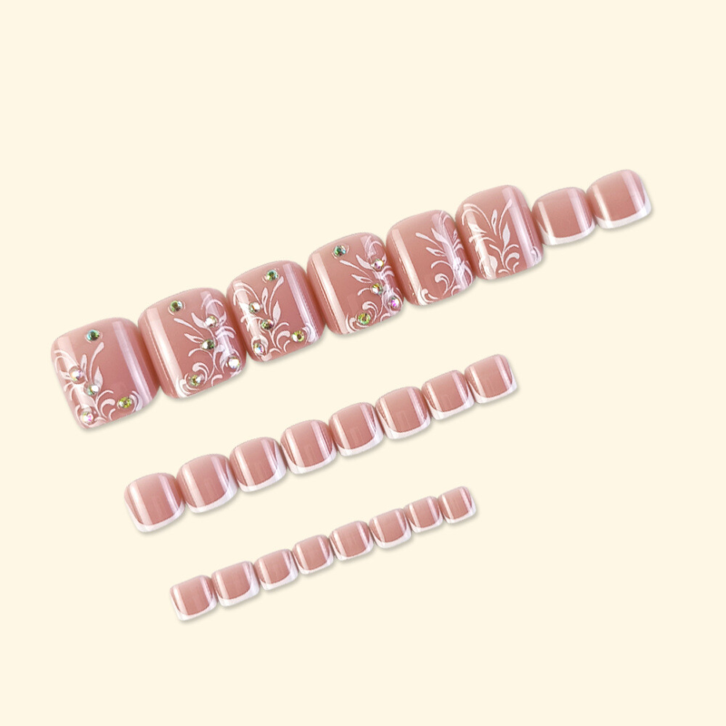 Fashionable Toe Press-On Fake Nail Borken Diamonds White French Pedicure 24pcs