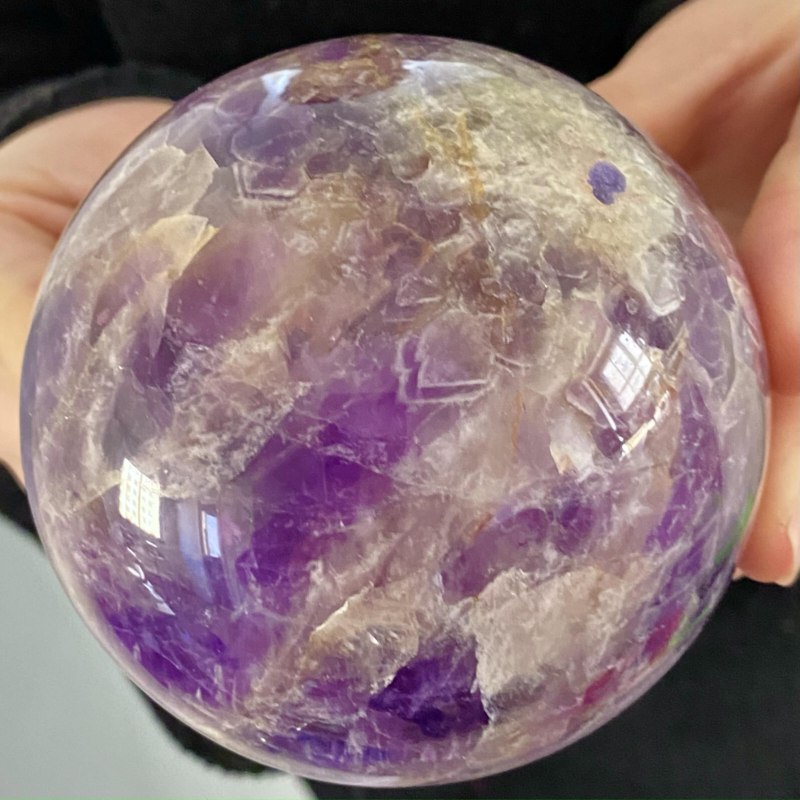 2.15LB Natural Dream Amethyst Sphere Polished Quartz Crystal Reiki Aura Healing
