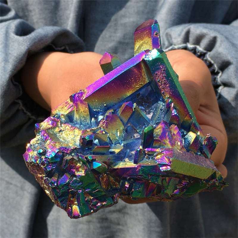 320g Electroplate Rainbow cluster quartz crystal mineral specimen reiki healing